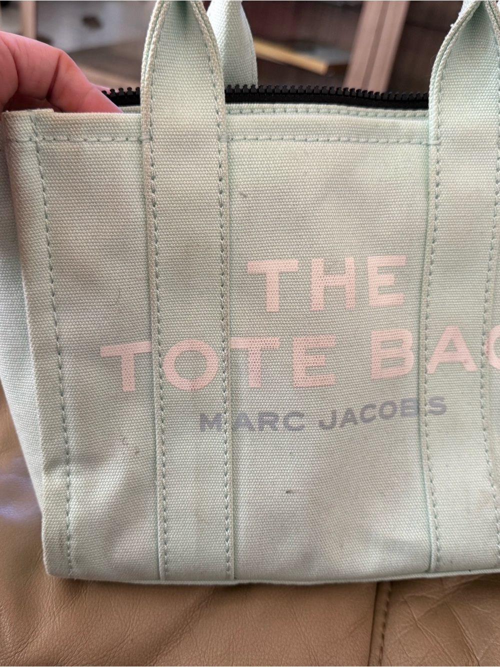 Marc Jacobs Small Canvas Tote Bag in Mint with Pink Logo